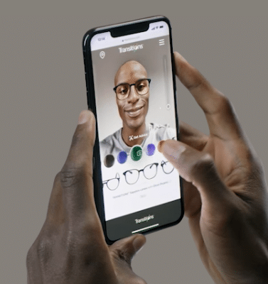 associer monture de lunettes-et-couleur-des-verres-à-teinte-variable-Transitions-essayage-virtuel