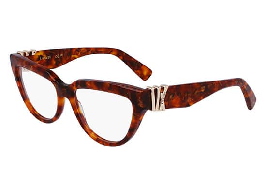 Retro eyeglasses with thick tortoiseshell acetate frames and decorative metal hinge. lanvin brand