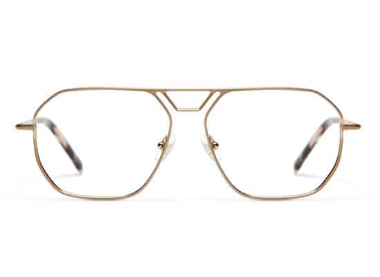 Refined aviator style glasses with a thin gold frame and double bridge. gigi studio brand