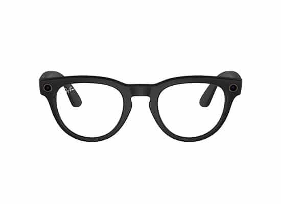 High-tech smart glasses in black with camera and sensor integration for augmented reality experiences. ray ban sotires meta brand