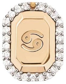 Collier sophistiqué en or avec un pendentif rectangulaire entouré de cristaux et un spirale gravée au centre. marque Louis Pion