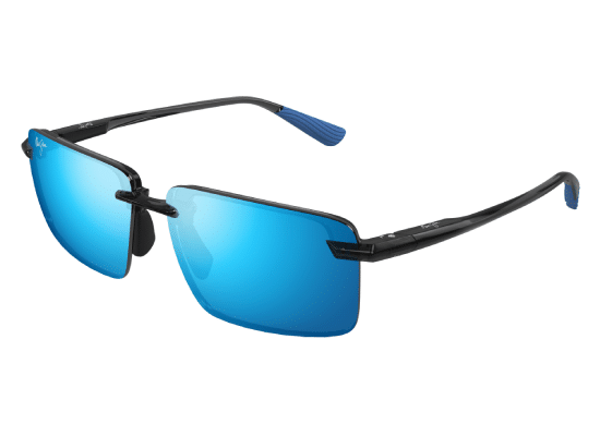 Lunettes de soleil Maui Jim avec des verres bleus et une monture noire minimaliste.