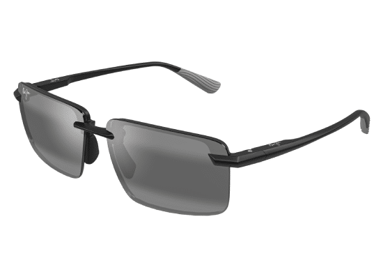 Lunettes de soleil Maui Jim avec des verres gris et une monture noire minimaliste.